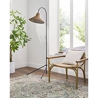 Black Metal Jeri Floor Lamp with Rattan Shade