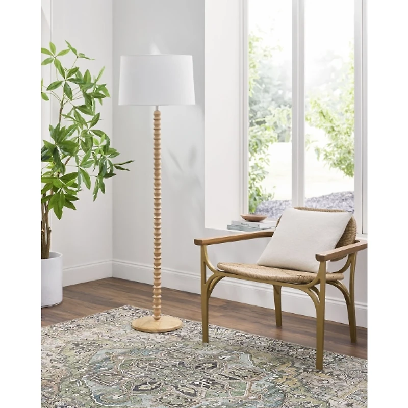 Natural Wood Spindle Paduak Floor Lamp