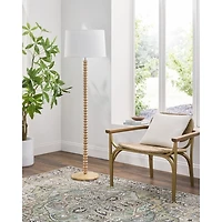 Natural Wood Spindle Paduak Floor Lamp