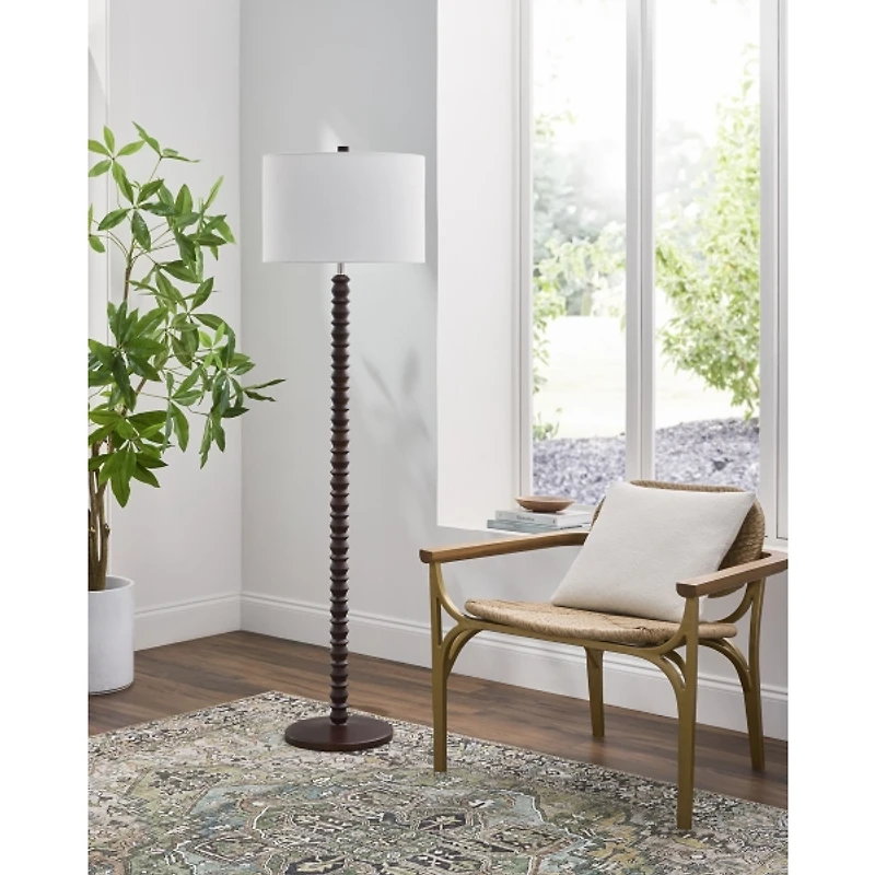 Brown Wood Spindle Paduak Floor Lamp