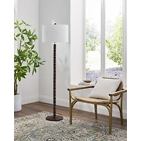 Brown Wood Spindle Paduak Floor Lamp