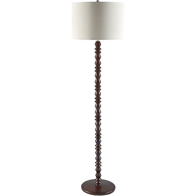 Brown Wood Spindle Paduak Floor Lamp