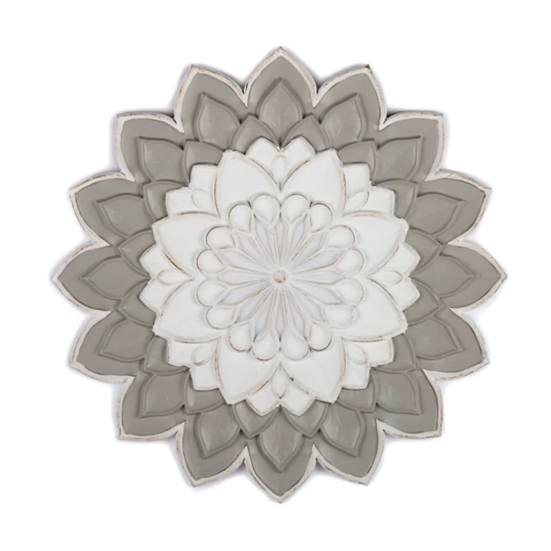 Gray and White Carved Medallion Wall Plaque