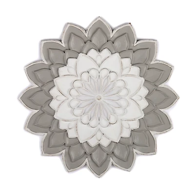 Gray and White Carved Medallion Wall Plaque