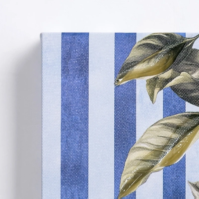Lemons on Blue Stripes Canvas Art Print