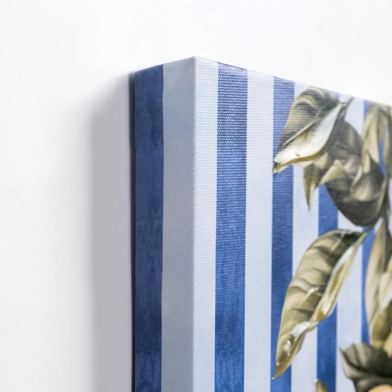 Lemons on Blue Stripes Canvas Art Print