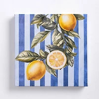 Lemons on Blue Stripes Canvas Art Print