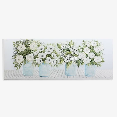 Blue Mason Jar Floral Still Life Canvas Art Print