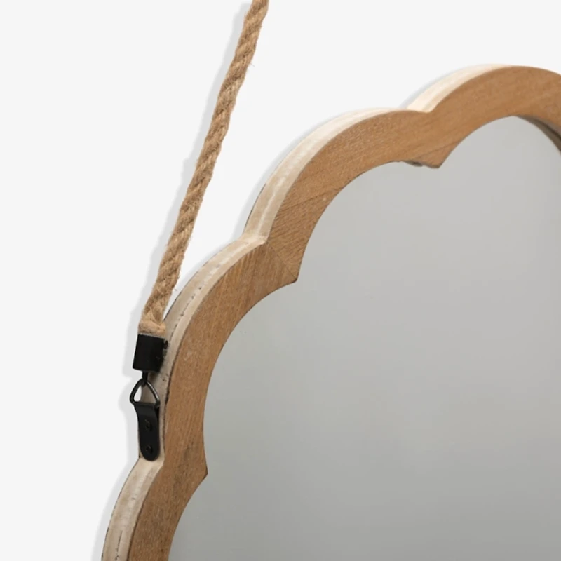 Natural Wood Scalloped Hanging Wall Mirror