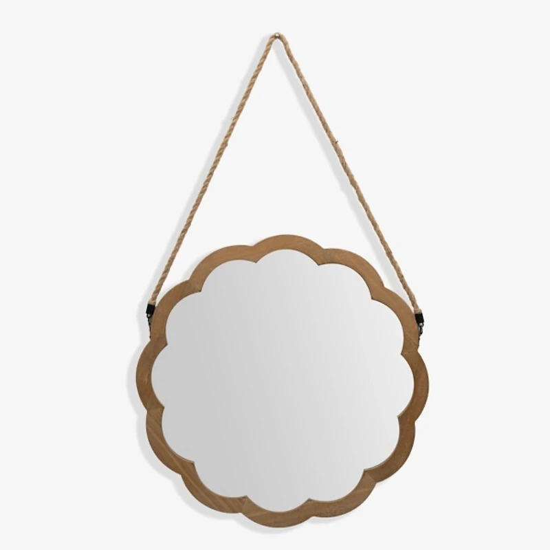 Natural Wood Scalloped Hanging Wall Mirror