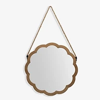 Natural Wood Scalloped Hanging Wall Mirror