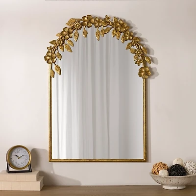 Gold Floral Ava Arched Wall Mirror