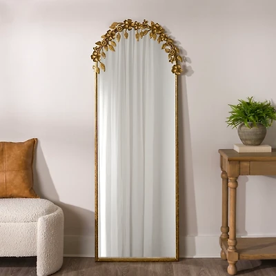 Gold Floral Ava Arched Leaner Mirror
