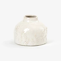 Ivory Embossed Floral Ceramic Vase, 5 in.