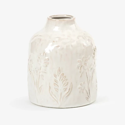 Ivory Embossed Floral Ceramic Vase
