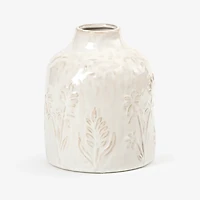 Ivory Embossed Floral Ceramic Vase, 7 in.