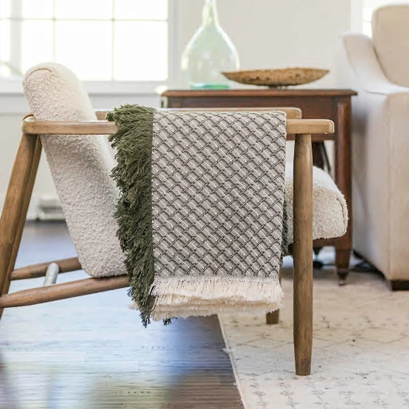 Green Cross-Stitch Woven Throw