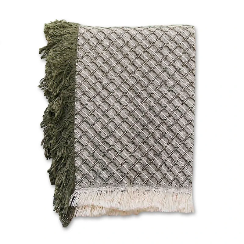 Green Cross-Stitch Woven Throw