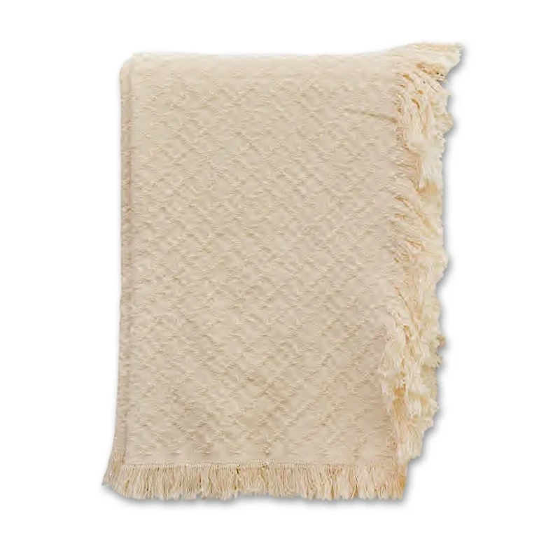 Cream Cross-Stitch Woven Throw