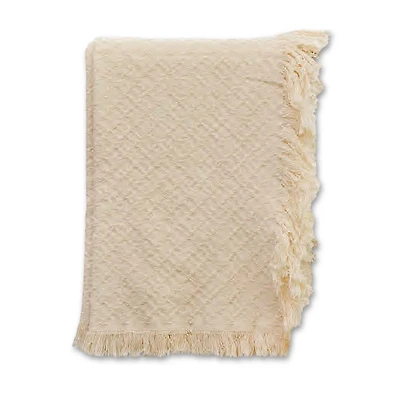 Cream Cross-Stitch Woven Throw