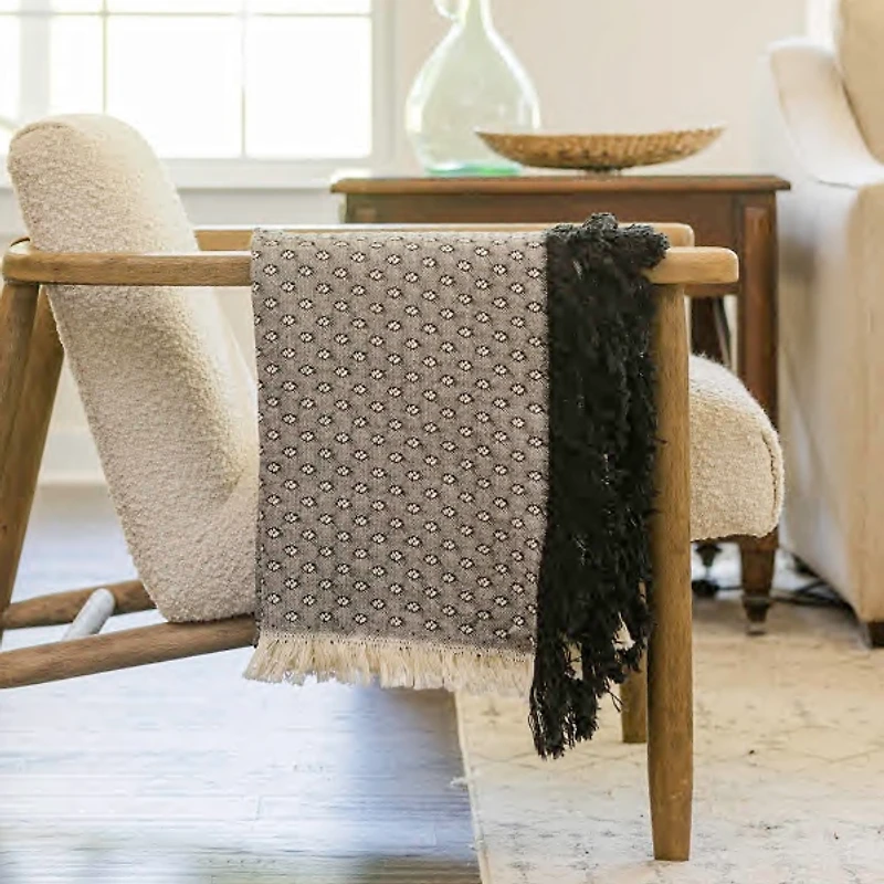 Black Dotted Woven Throw