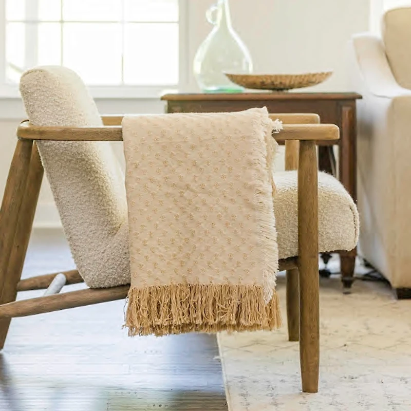 Tan Dotted Woven Throw