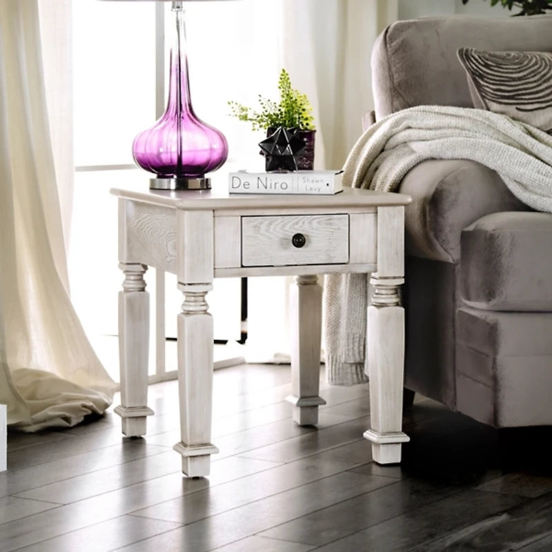 Antique White Wood Heather Accent Table