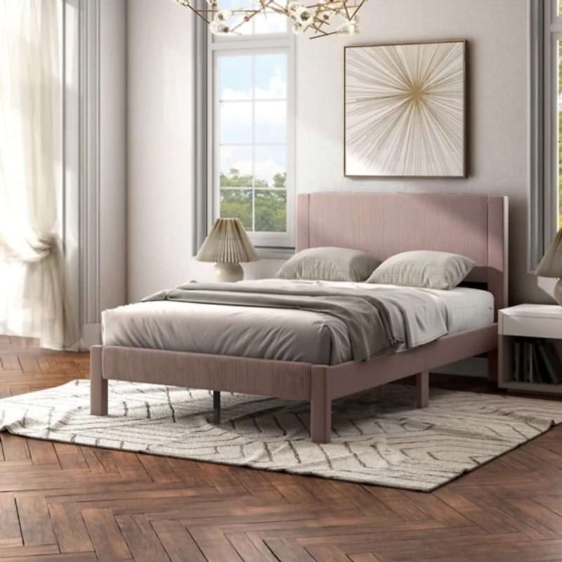 Pink Upholstered Dalia Queen Platform Bed