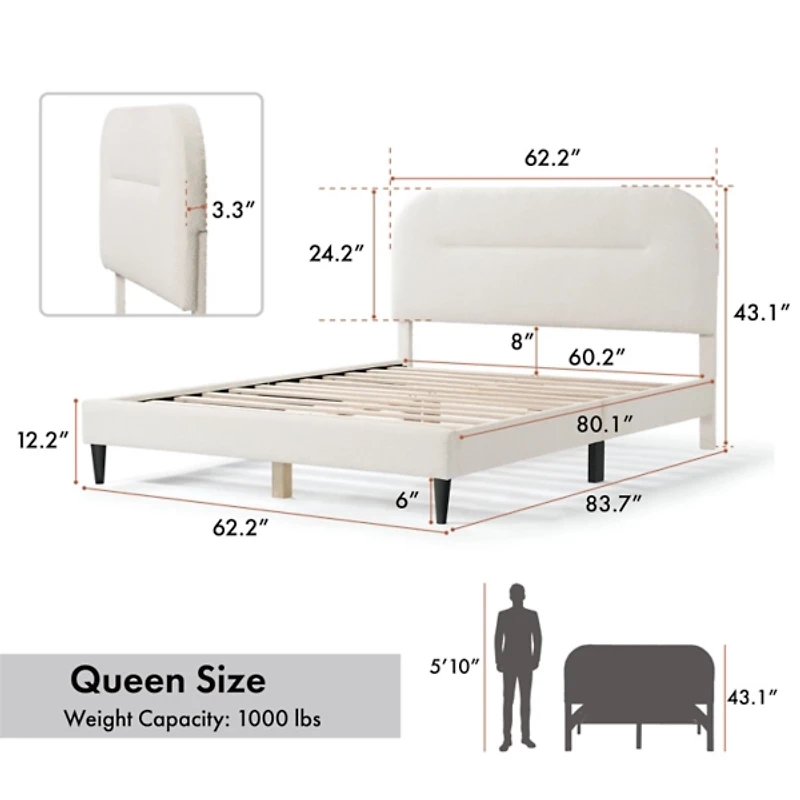 White Boucle Upholstered Sara Queen Bed