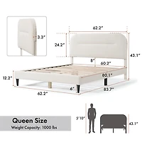 White Boucle Upholstered Sara Queen Bed