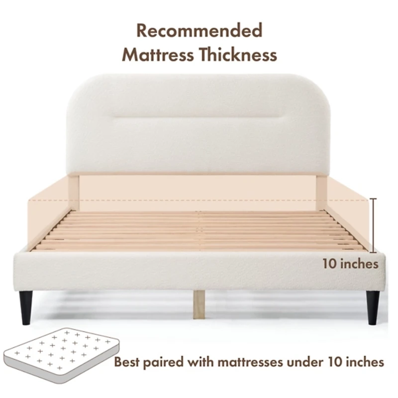 White Boucle Upholstered Sara Queen Bed