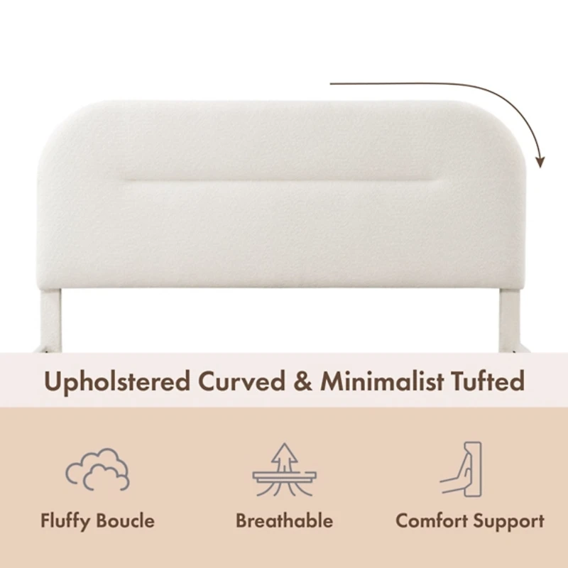 White Boucle Upholstered Sara Queen Bed