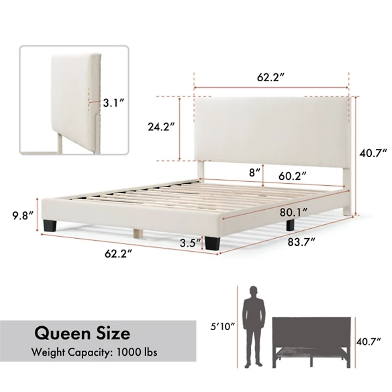 White Boucle Karson Queen Platform Bed