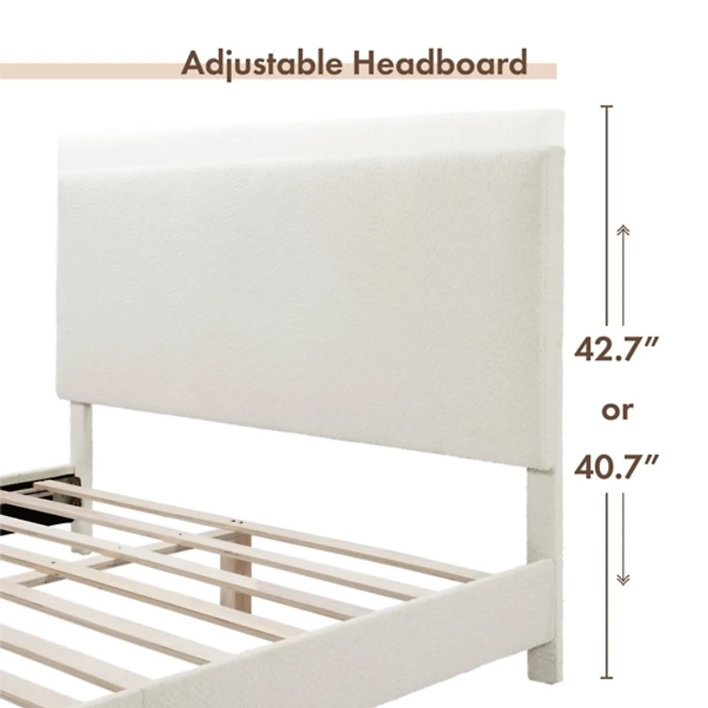 White Boucle Karson Queen Platform Bed