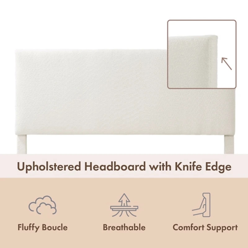 White Boucle Karson Queen Platform Bed