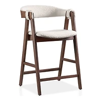 White Boucle Wood Penny Counter Stools, Set of 2