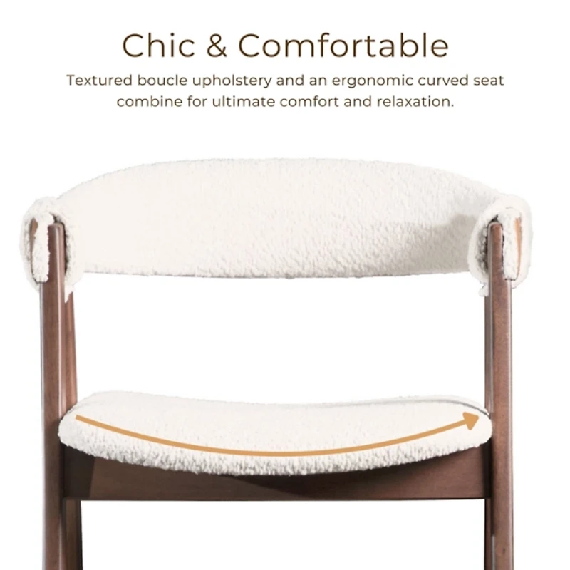 White Boucle Wood Penny Counter Stools, Set of 2