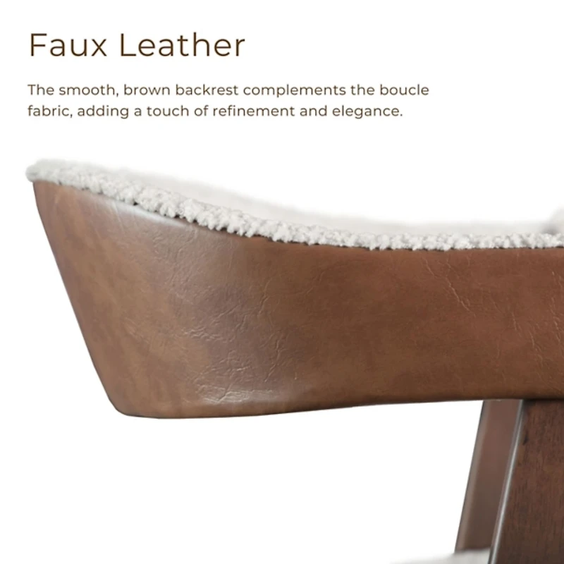 White Boucle Wood Penny Counter Stools, Set of 2