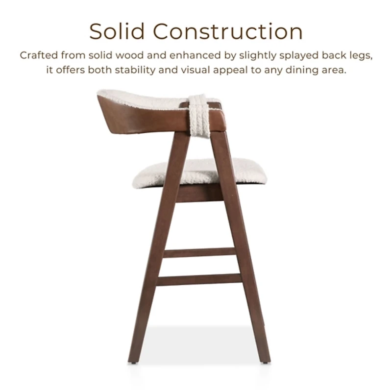 White Boucle Wood Penny Counter Stools, Set of 2