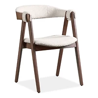 White Boucle Wood Penny Dining Chairs, Set of 2