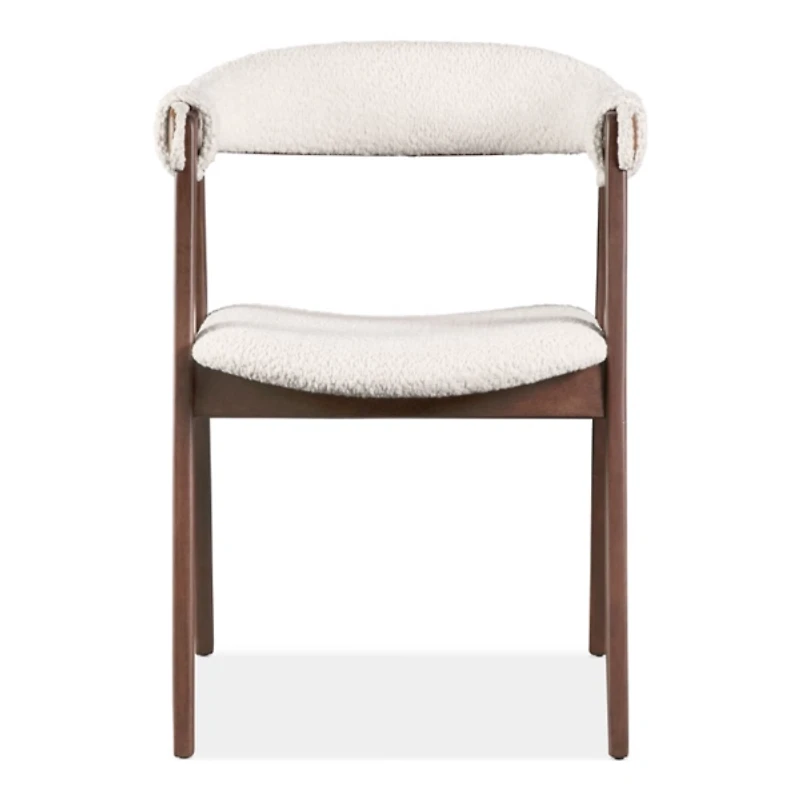 White Boucle Wood Penny Dining Chairs, Set of 2