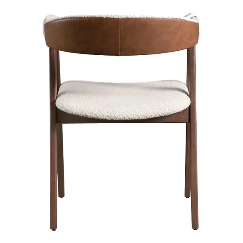 White Boucle Wood Penny Dining Chairs, Set of 2