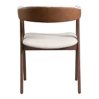 White Boucle Wood Penny Dining Chairs, Set of 2