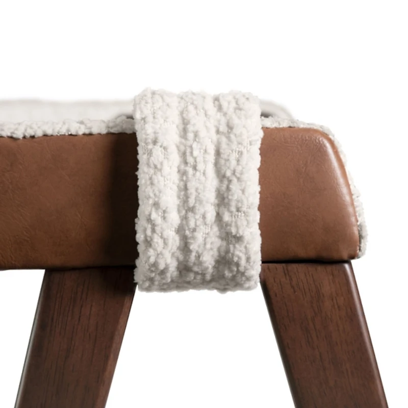 White Boucle Wood Penny Dining Chairs, Set of 2