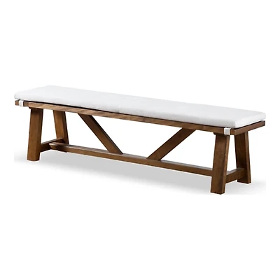 Ivory Upholstered Rustic Wood Katie Dining Bench