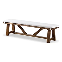 Ivory Upholstered Rustic Wood Katie Dining Bench