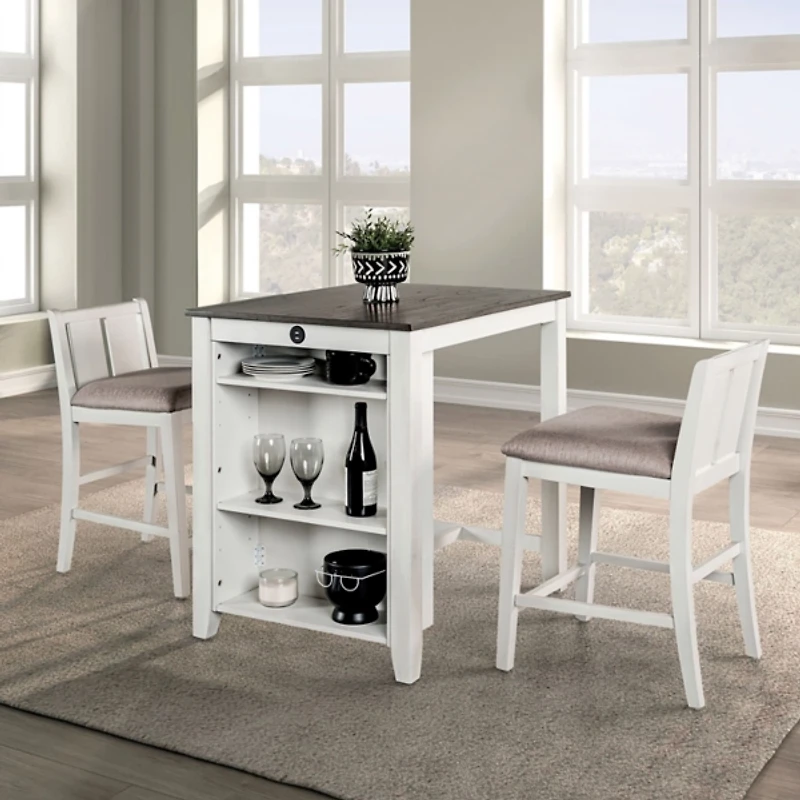 White & Gray Wood Kayla Counter Height 3-pc. Set