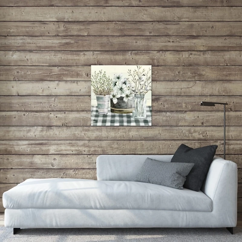 Spring Floral Gingham Canvas Art Print