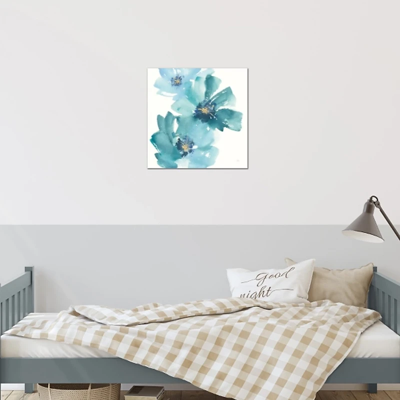 Teal Floral Cosmos Canvas Art Print
