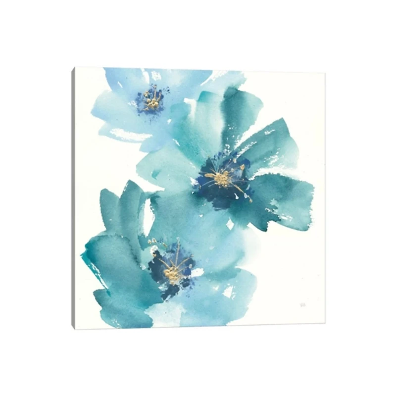 Teal Floral Cosmos Canvas Art Print